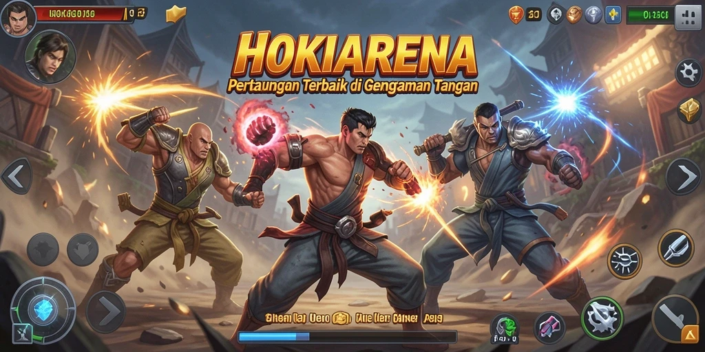 Screenshot menampilkan aksi pertarungan seru dalam HOKIARENA.