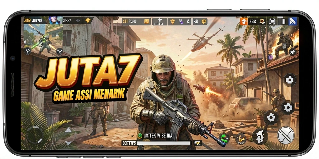 Tampilan gameplay JUTA7 yang mendebarkan dan aksi tembak-menembak yang intens.