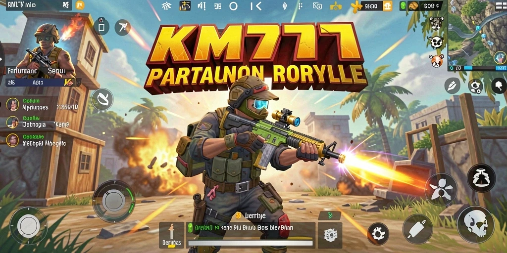 Screenshot gameplay KM777 menunjukkan aksi menegangkan dalam pertarungan Battle Royale.
