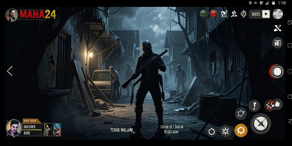 Screenshot utama MAHA24 menunjukkan aksi menegangkan dalam nuansa horror.