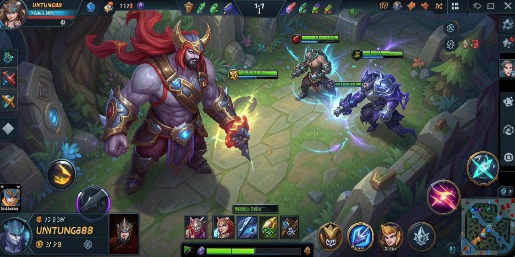 Screenshot gameplay UNTUNG88 menampilkan aksi seru dalam pertarungan MOBA.